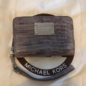 Michael Kors gray suede, snakeskin wristlet/wallet